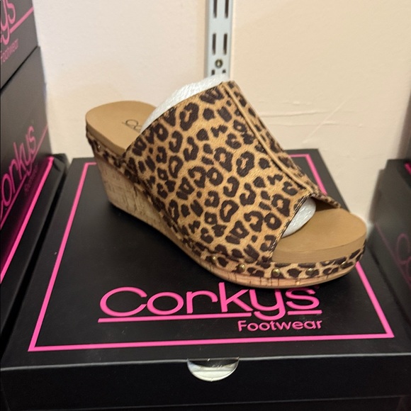 Corkys Leopard Print Wedge Sandals - Picture 1 of 1